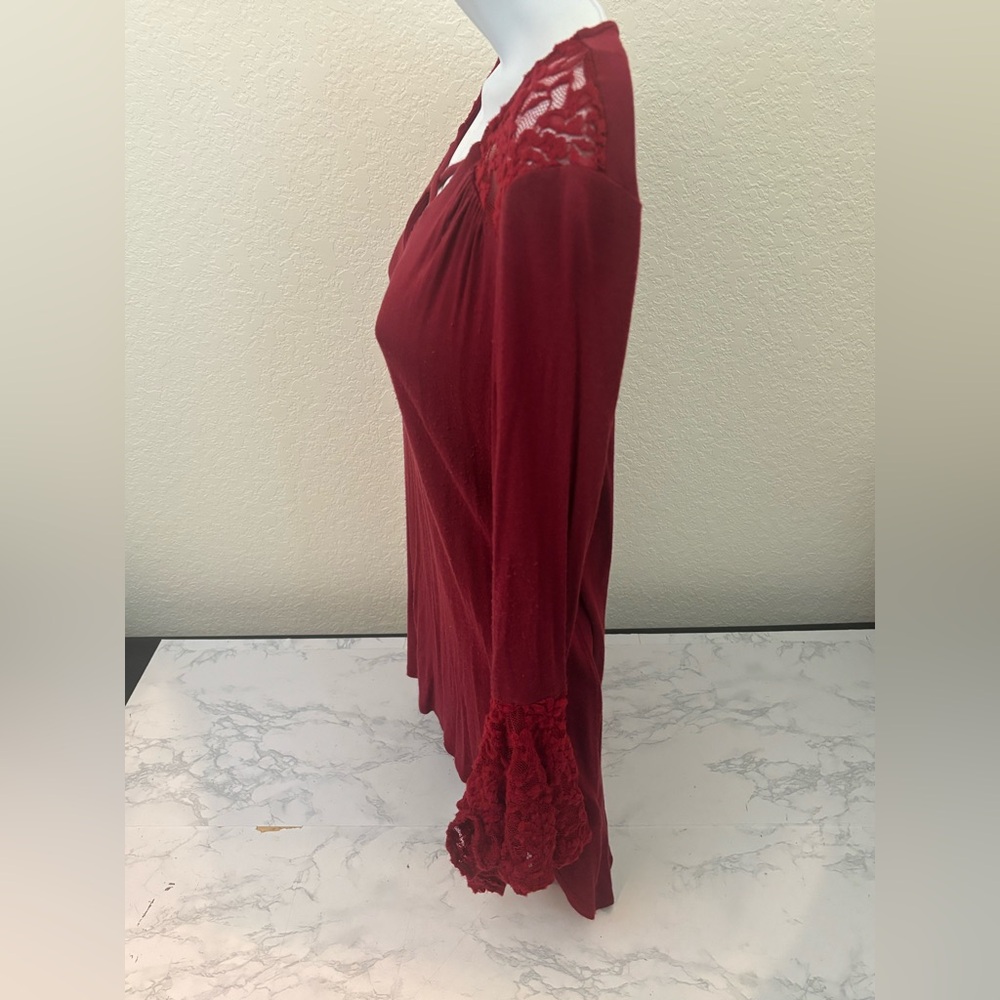 NY Collection Long Sleeve Strappy Blouse Size S Shirt Red Pullover Top - Picture 2 of 5